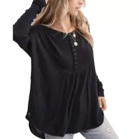 NEW! Free People 'Leo' Henley Thermal in BLACK (M) - Picture 4 of 5